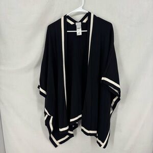 Chicos Black Ivory Trim Open Front Draped Poncho Cardigan women’s large